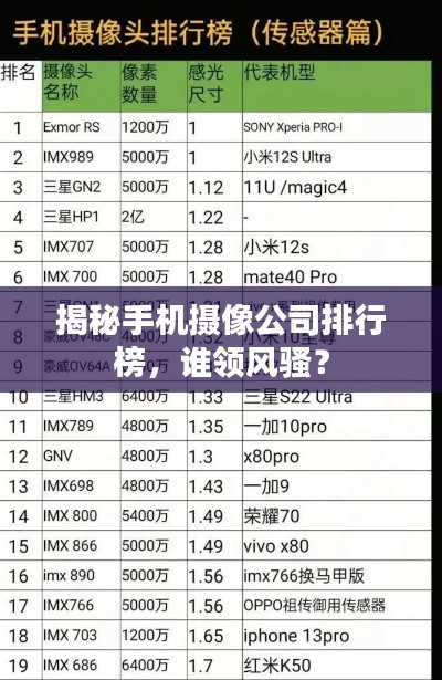 揭秘手机摄像公司排行榜，谁领风骚？